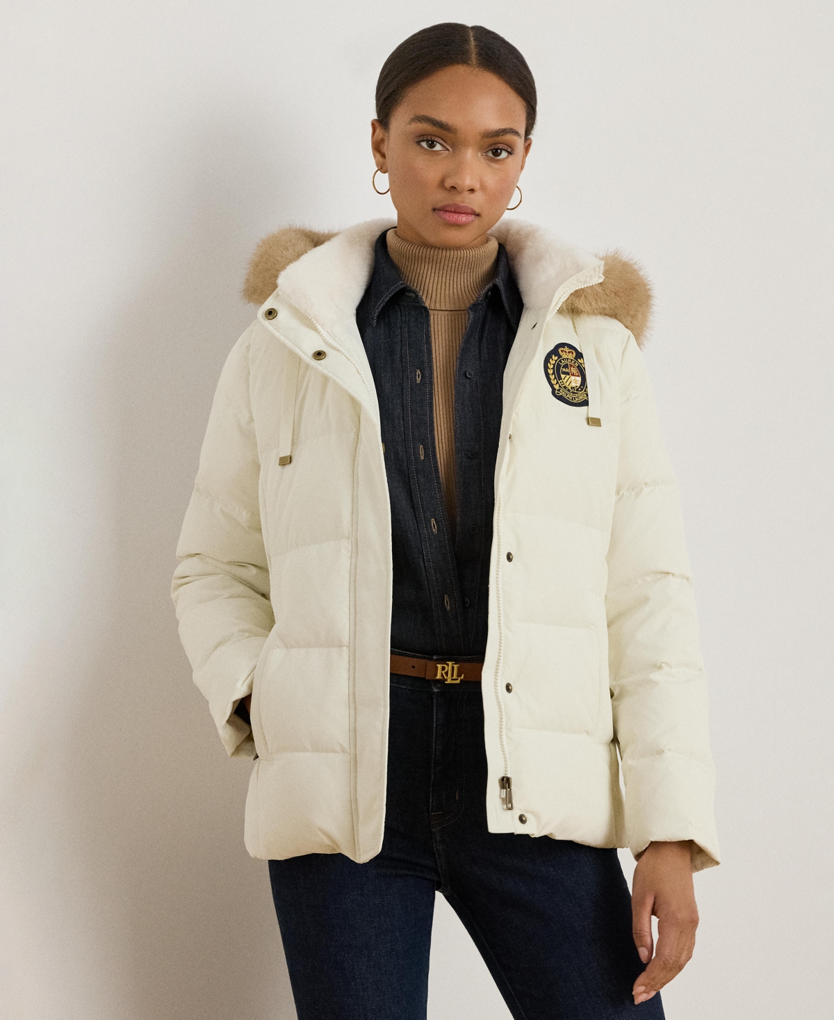 Ralph Lauren Women's Faux-fur-trim Collared Puffer Coat In White