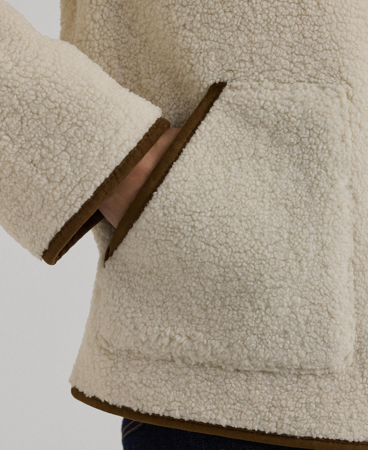 Ralph Lauren Faux-shearling Funnelneck Coat In Neutral
