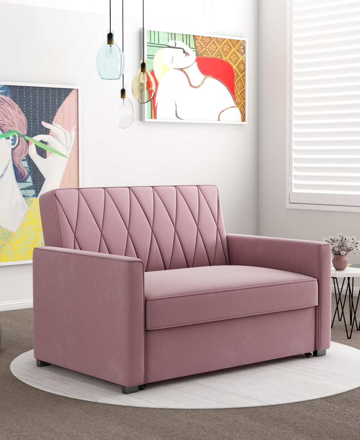 Gold Sparrow 51" Velvet Riverside Convertible Loveseat Bed, Created For Macy's