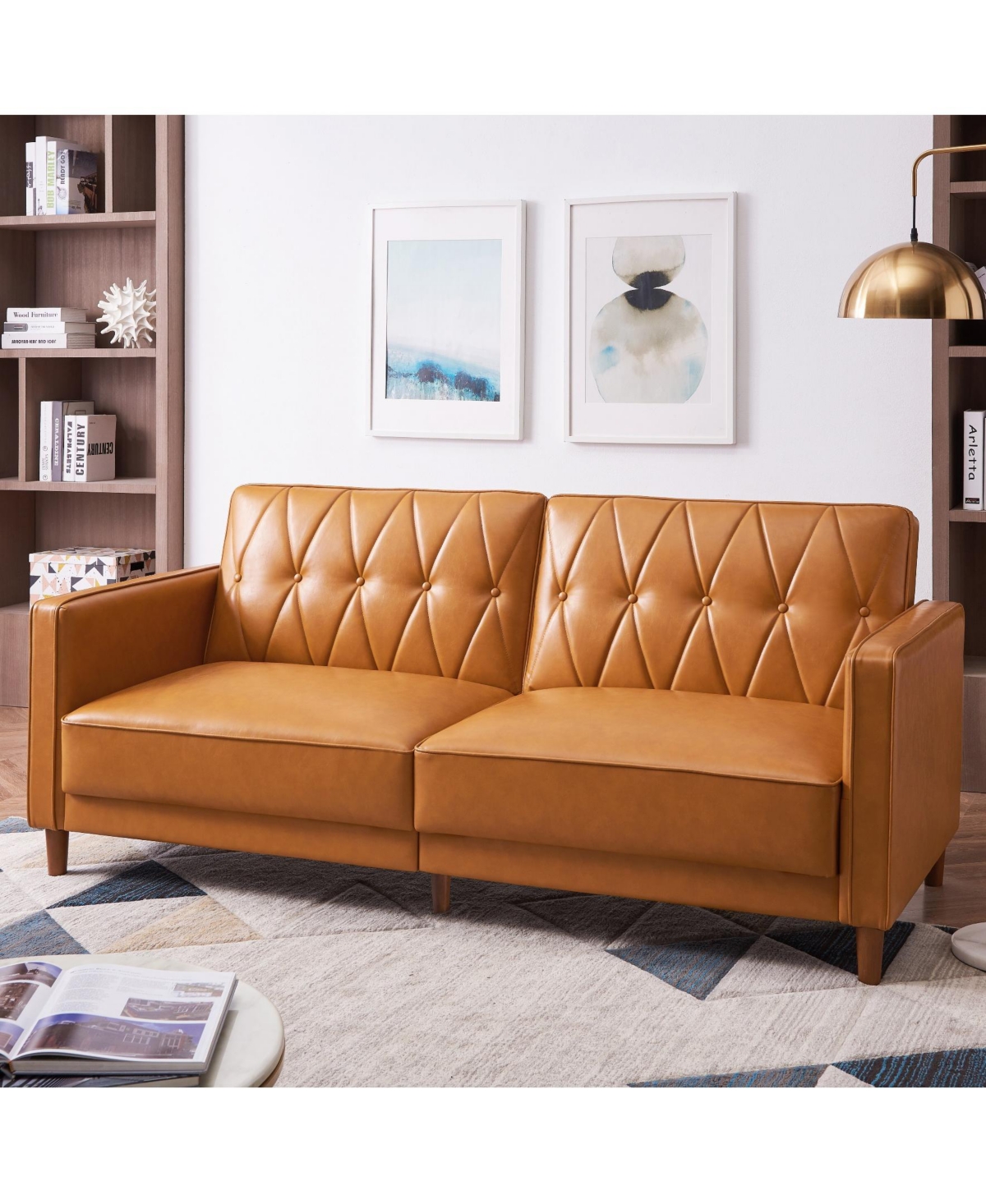 Gold Sparrow 77" Faux Leather Victoria Convertible Sofa Bed, Created For Macy's