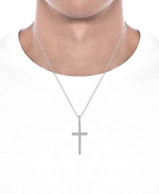 Men's Diamond Pav&eacute; Cross 22" Pendant Necklace (1 ct. t.w.) in 10k White Gold
