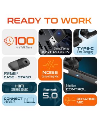 Ultralight Bluetooth Headset with Noise Cancelling Microphone, Bluetooth Earpiece with Charging Case, Auto Pair USB Dongle for PC/Laptop, Compatible with MS Teams, Zoom, Google Meet, and More - Black