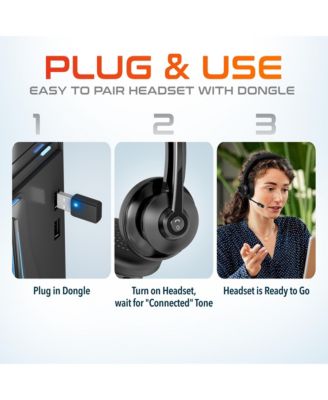 35X Noise Cancelling 2-Earpiece Computer Headset w/ Auto Pairing USB Dongle and Charging Dock