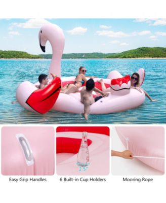 6 People Inflatable Flamingo Floating Island with 6 Cup Holders for Pool and River