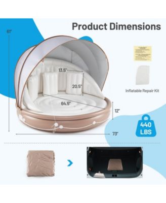 Inflatable Canopy Island Tanning Pool Lounger Float with Retractable Canopy