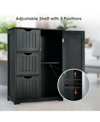 Bathroom Floor Cabinet Side Storage Cabinet with 3 Drawers and 1 Cupboard