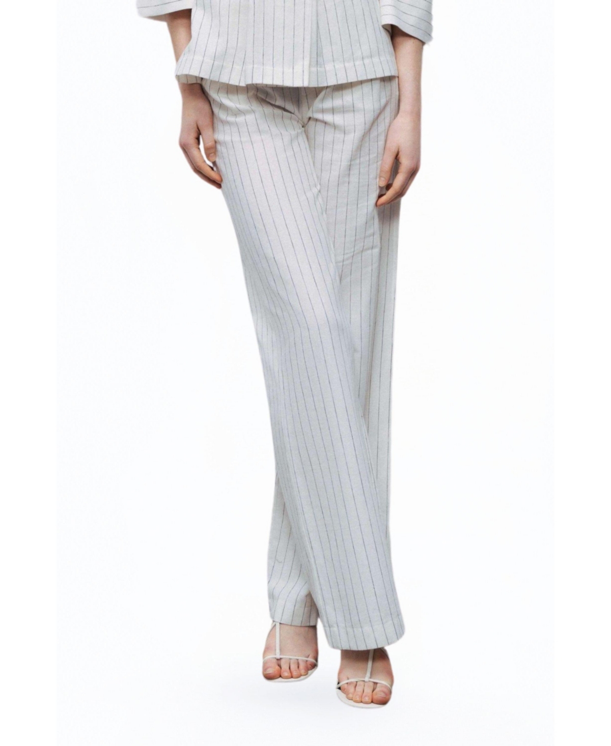 Women's Linen Blend Striped High Waist Pants - Open white