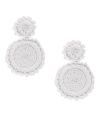Women's White  Beaded Circular Drop Earrings