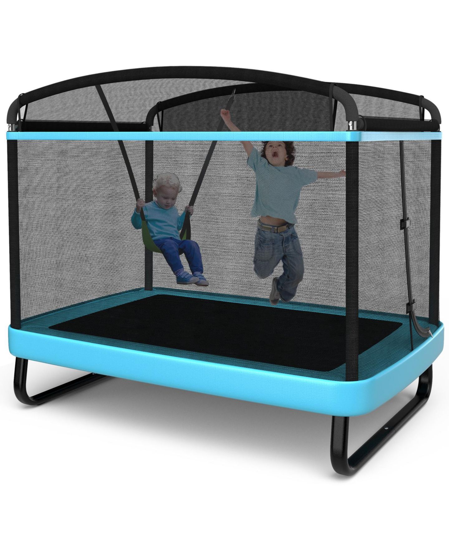Детская игрушка Slickblue 2-in-1 Galvanized Steel Trampoline with Swing and Enclosure Net, Ages 3+, цвет: Синий — фото 5