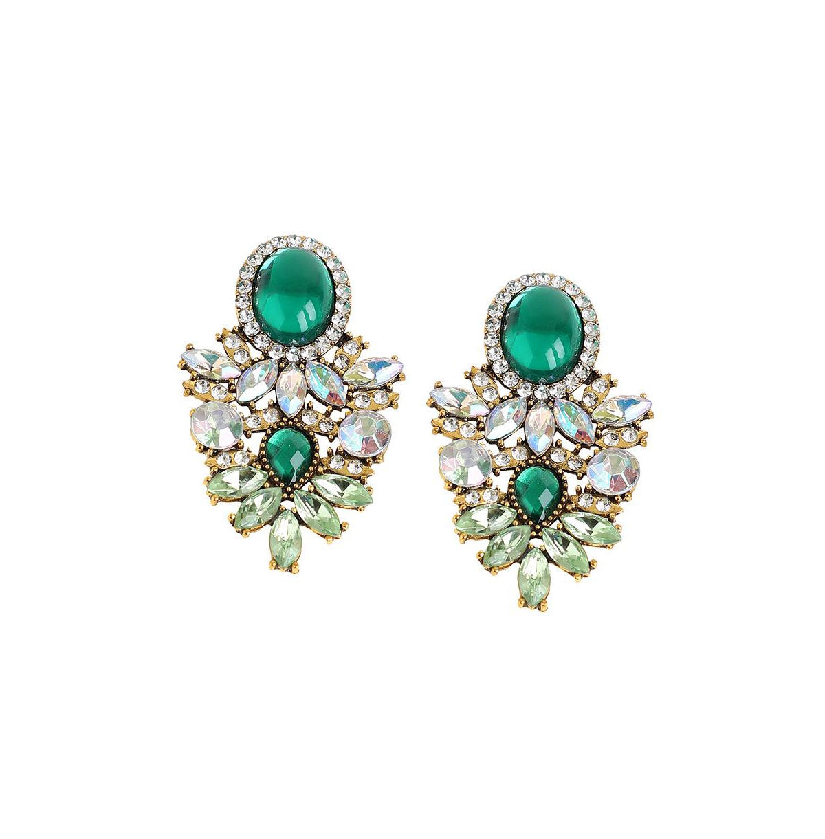 Sohi Women's Green Embellished Drop Earrings - Green
