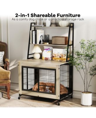 Industrial Dog Kennel Dog Crate Furniture with Storage Shelves