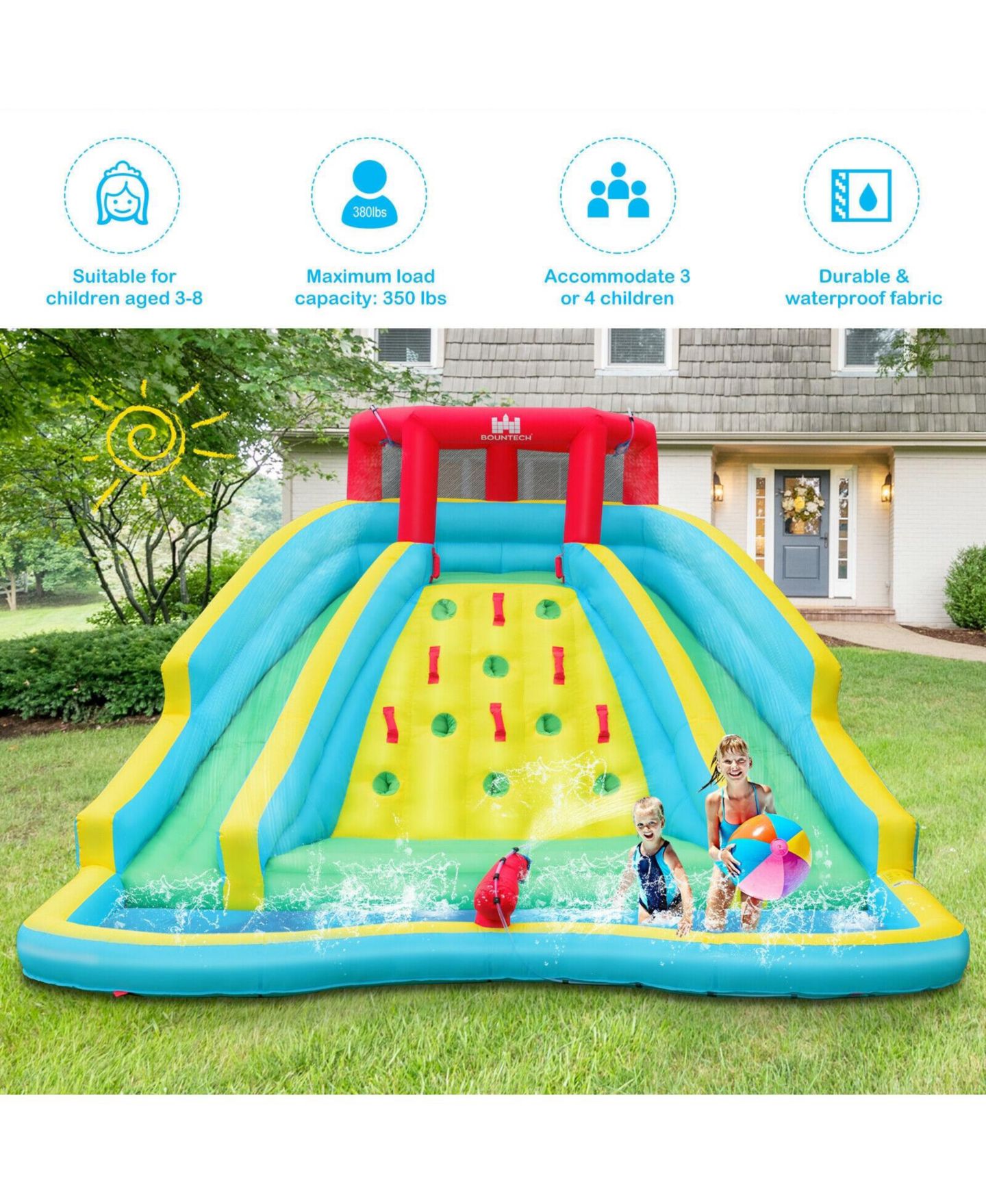 Детская игрушка Mecale Double-Side Inflatable Water Slide Park with Climbing Wall, Ages 3-8, цвет: Синий — фото 4