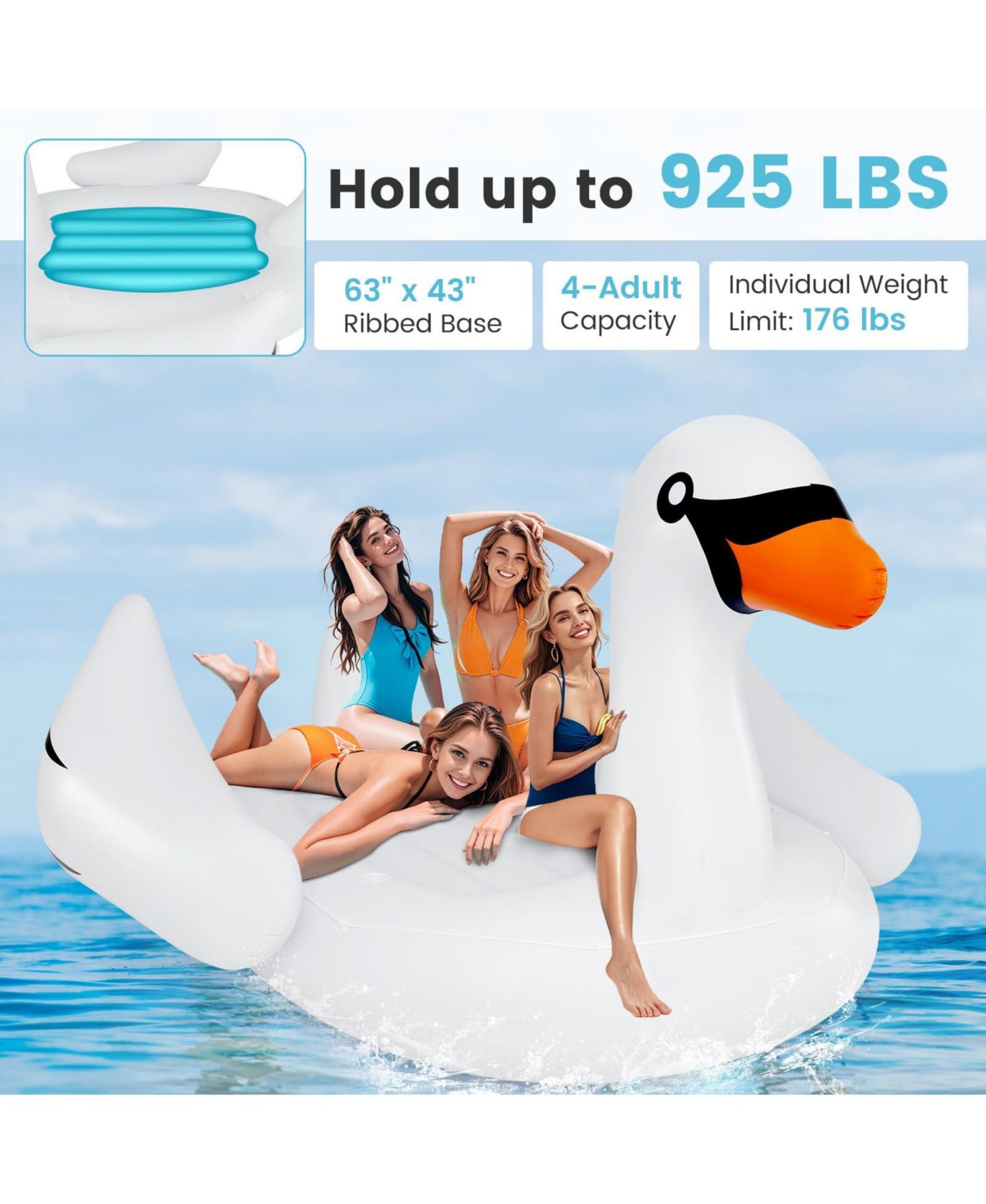 Детская игрушка Mecale Giant Inflatable Swan Floating Island 4-Person Pool Float with 4 Cups Holders, цвет: Белый — фото 4