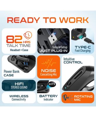 Wireless Headset, Bluetooth Earpiece with Noise Canceling Microphone, Battery Display Charging Case USB Dongle for PC/Laptop/Mac/Phones, Compatible with MS Teams, Google Meet, and More - Black