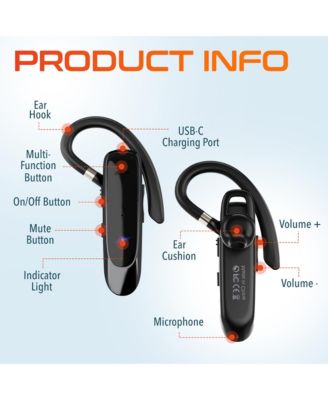 22X Wireless Mono Bluetooth Headset, Wireless Single Ear Headset With Built-In Two Microphones, Lightweight Bluetooth Phone Earpiece Compatible With PC, Laptop, Smartphone, Tablet, and MacBook, Black