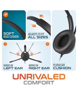 42Y USB Headset with Mic, Hi-Fi Stereo Sound, Over-Ear Computer Headset with Noise Cancelling Microphone, In-Line Controls, Compatible with PC, Laptop, iMac, Tablet & Smartphones - Black