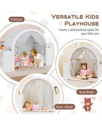 Kids Play Tent with Curtain Shades and 8 Cubbies