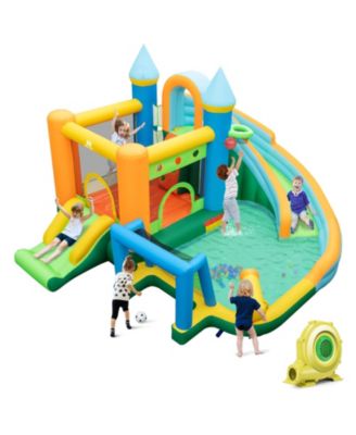 Inflatable Water Slide Blowup Bounce House with Dual Slides and Splash Pool (Without Blower)