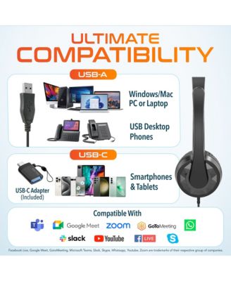 12Y Computer Headset with Microphone, In-Line Controls, Wired Headphones for PC/Laptop/Mac, Compatible with Microsoft Teams, Google Meet, and More - Black