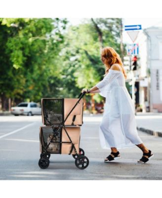 4-in-1 Double Pet Stroller with Detachable Carrier and Travel Carriage