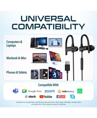 24EC USB-C Wired Earbuds with Microphone, Ergonomic In-Ear Design with Ear Hook, Hi-Fi Stereo Sound and In-Line Remote Control, USB C Earphone for PC/Laptops/Tablets/iMac & Smartphones - Black
