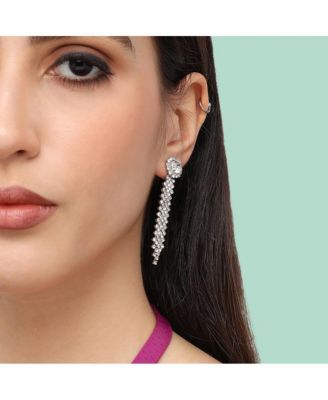 Women's Silver  Circular Bling Drop Earrings