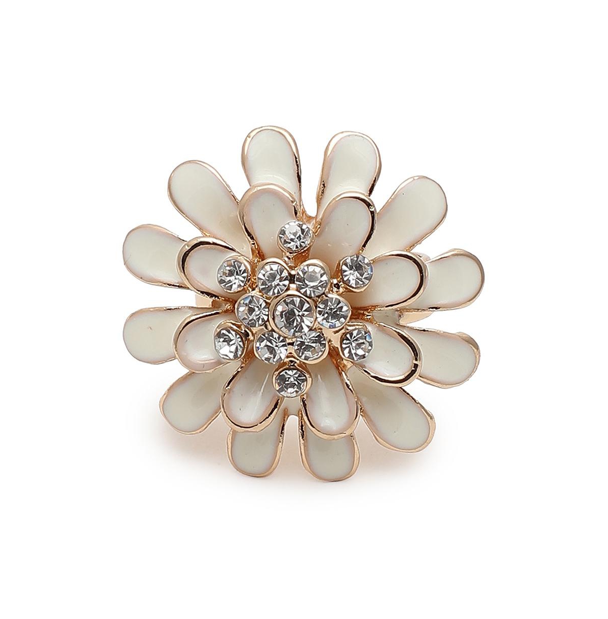 Women's White Enamel Flora Statement Ring - White