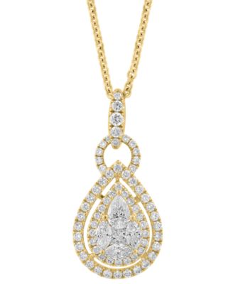 EFFY&reg; Diamond Mixed Cut Teardrop Halo 18" Pendant Necklace (1 ct. t.w.) in 14k White Gold (Also in yellow gold)