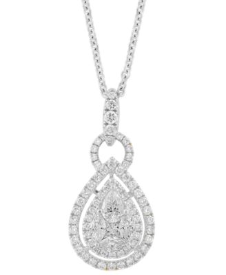 EFFY Collection - Diamond Mixed Cut Teardrop Halo 18" Pendant Necklace (1 ct. t.w.) in 14k Gold (Also in white gold)