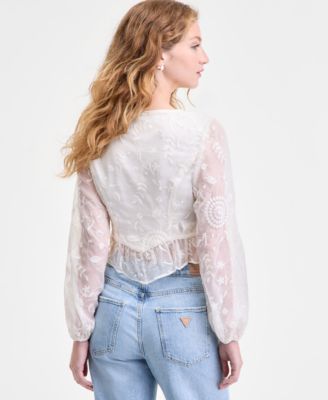 Women's Seiah Embroidered Blouson-Sleeve Top
