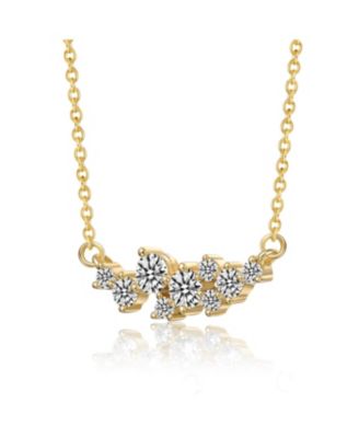 Sterling Silver 14K Gold Plated with Clear Moissanite Sleek Rectangular Pendant Necklace