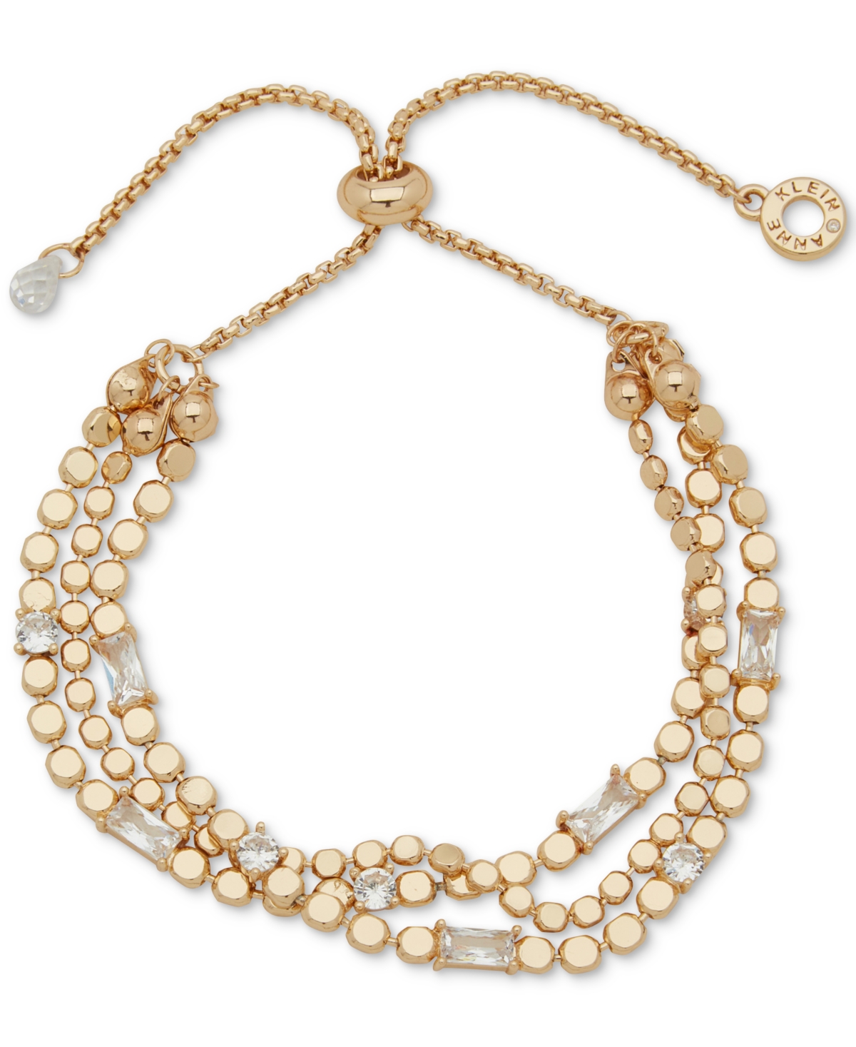 Anne Klein Metal-tone Flat Chain & Stone Slider Bracelet