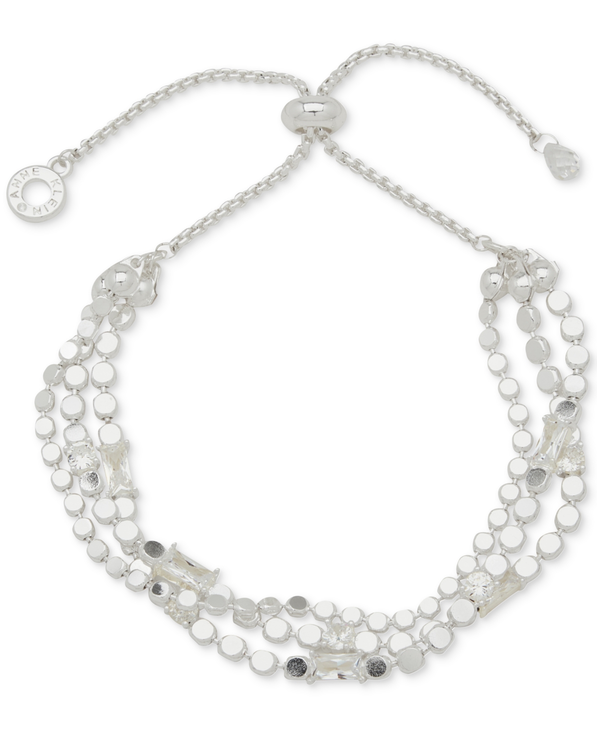 Anne Klein Metal-tone Flat Chain & Stone Slider Bracelet