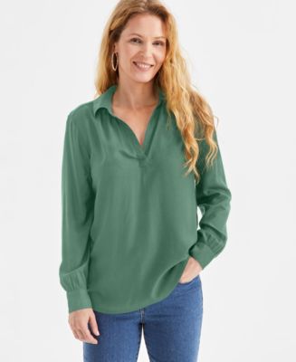 売れ筋商品|||ジェイエムコレクション カットソー トップス レディース Petite Floral-Print Johnny-Collar Tunic, Exclusively at Macy's Intrepid Blue Combo Style & Co Petite Johnny-Collar Long-Sleeve Top, Exclusively