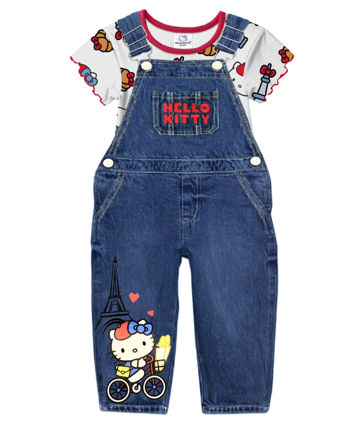 Hello Kitty Toddler And Little Girls 2-piece T-shirt And Denim Overall Set In Blue