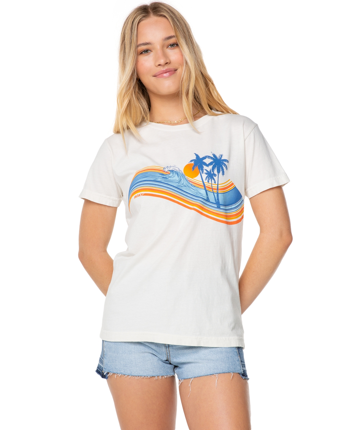 Juniors' Wave Stripe Cotton T-Shirt - Egret Wave Stripe