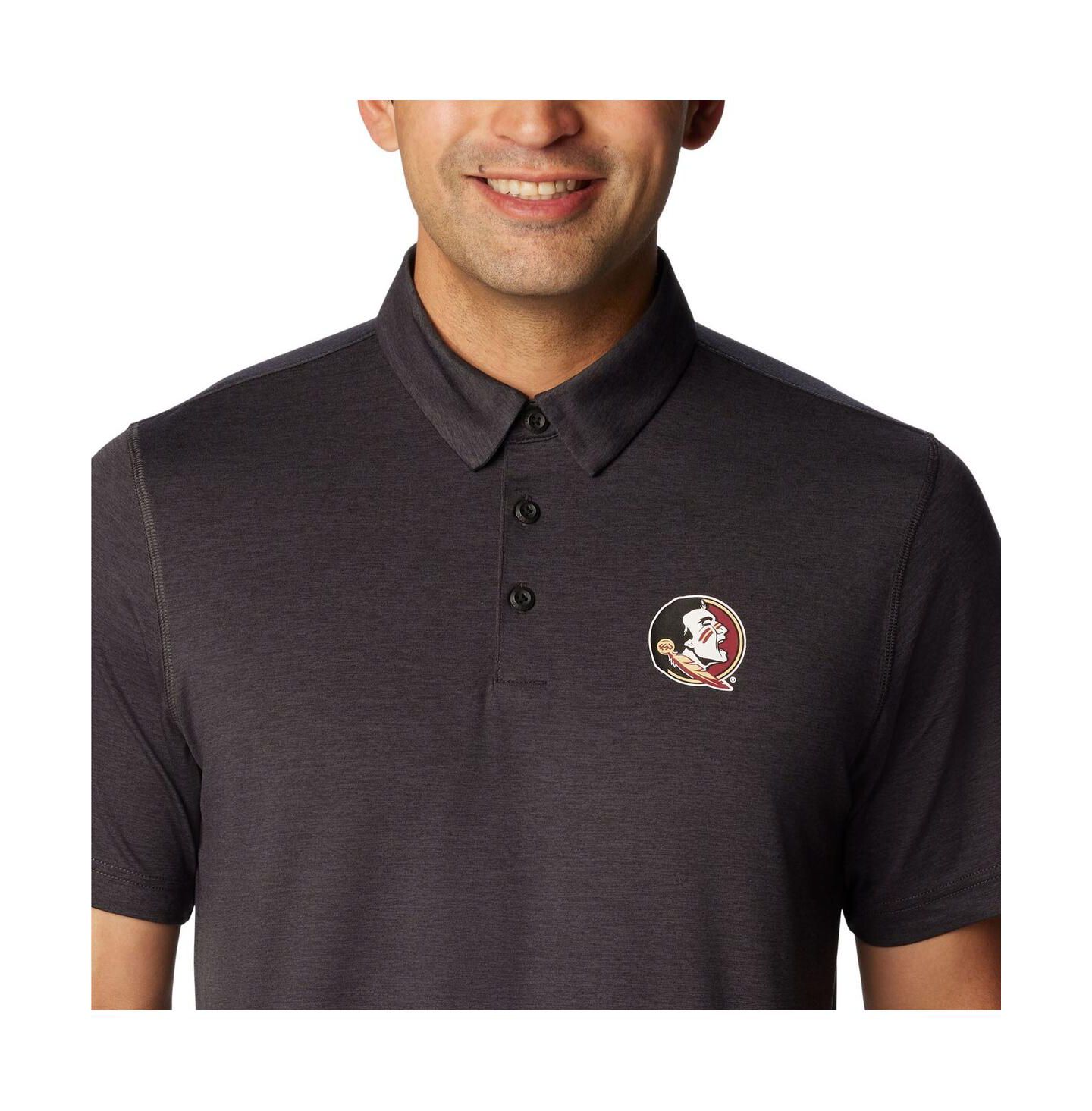 Мужское поло Columbia Heather Black Florida State Seminoles Tech Trail Omni-Wick Polo Shirt — фото 4