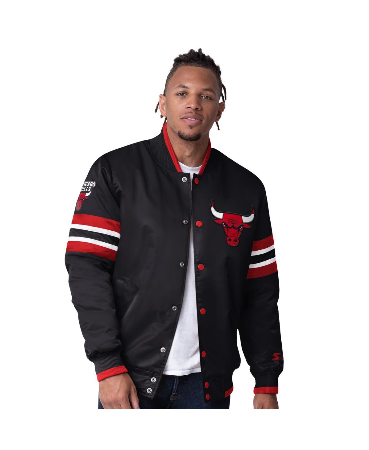 Men's Black Chicago Bulls Scout Varsity Satin Full-Snap Jacket - Black
