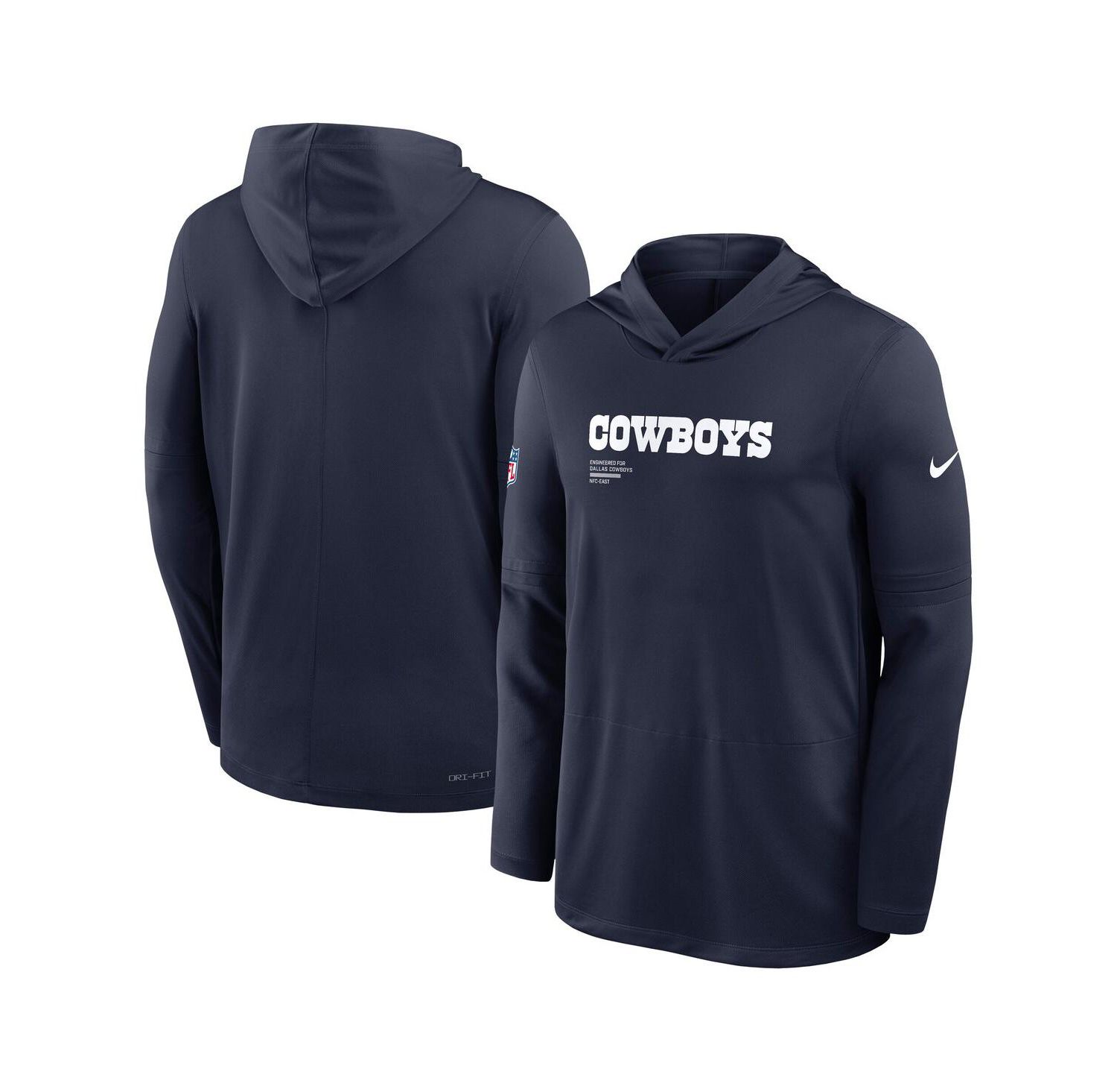Men's Navy Dallas Cowboys Pure Fury Performance Long Sleeve Hooded T-Shirt