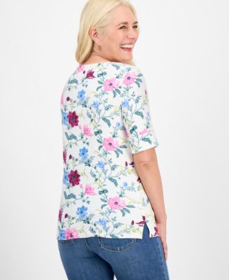 Women's Printed Boat-Neck Elbow-Sleeve Top, Exclusively at Macy's