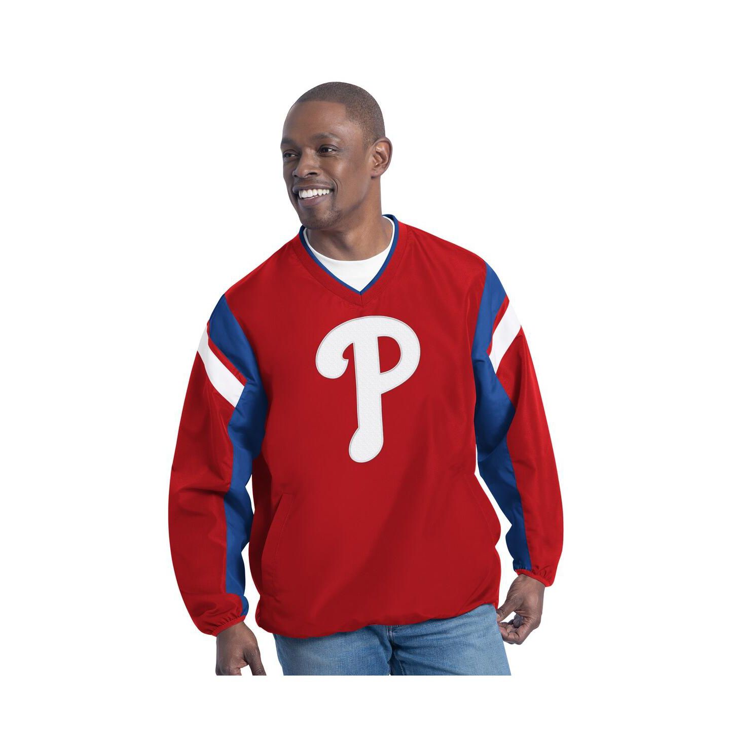 Мужская толстовка G-III Sports by Carl Banks Red Philadelphia Phillies Double Coverage V-Neck Pullover — фото 1