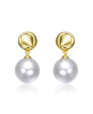 14K Gold Plated with Pearl Textured Accent Drop Earrings