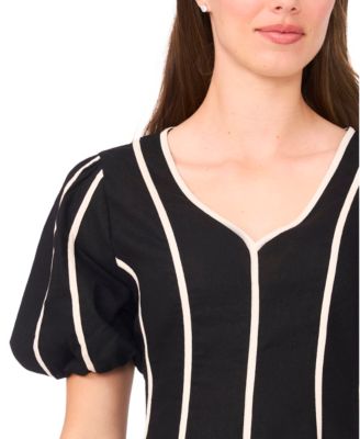 Women's Piped Short-Sleeve Fit & Flare Dress