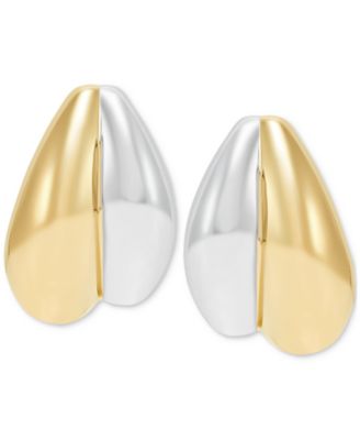 Polished Two-Tone Graduated Double Huggie Hoop Earrings in 14k Gold, 0.55"