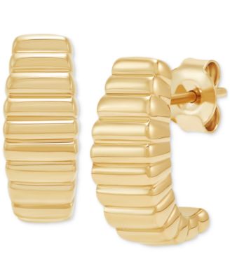 Polished Ribbed C-Design Small Hoop Earrings in 14K Gold, 59"