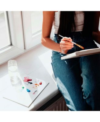 34-PC Acrylic Paint Set -  24 Colors (12ml) Acrylic Craft Paint,  2 Canvases, 5 Paint Brushes, Painting Pallet, Painting Knife, and 1 Sponge