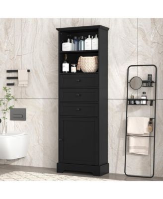 67.3"H Tall Cabinet with 3 Drawers, Adjustable Shelves, Home/Office Freestanding MDF Storage
