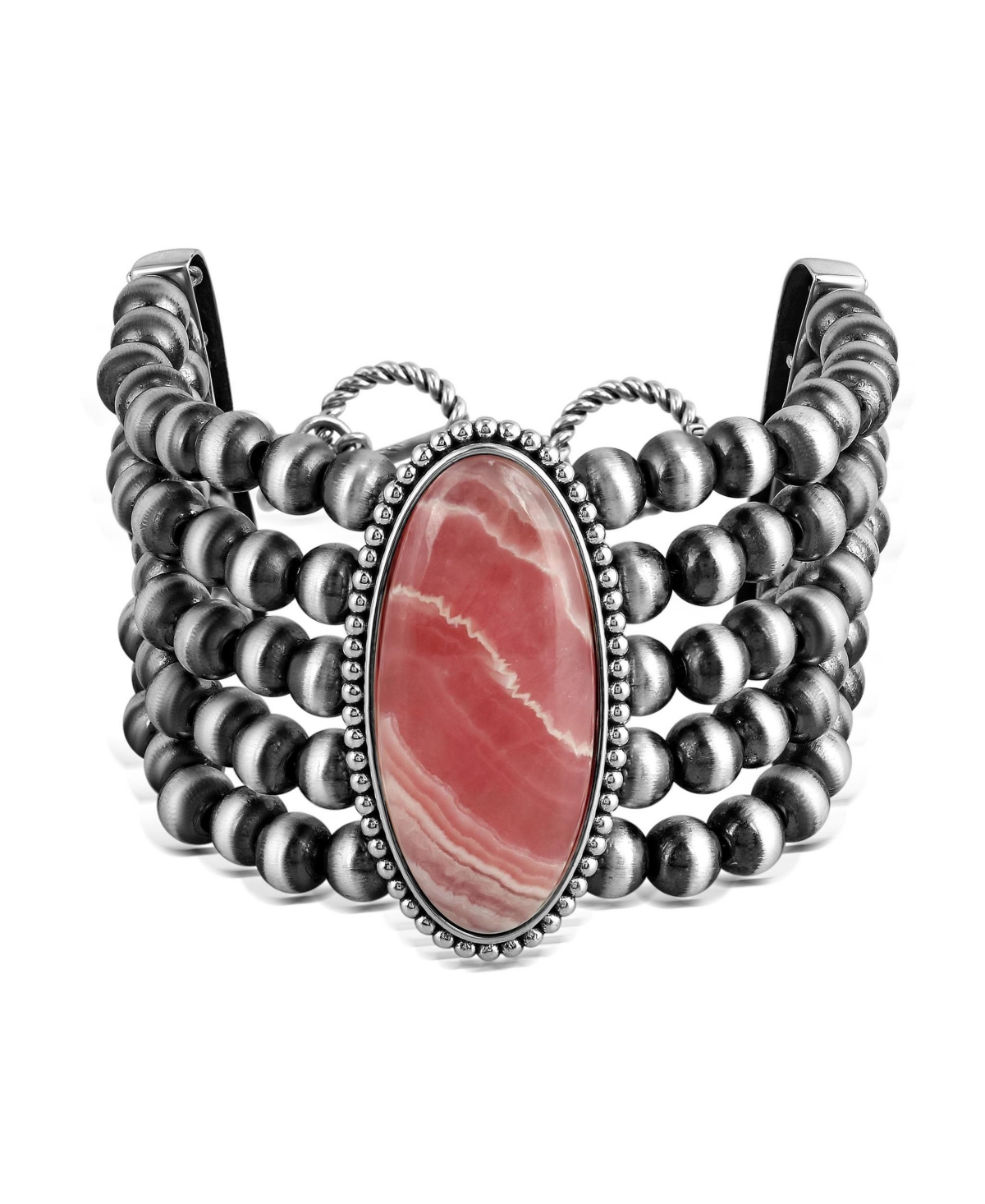 Sterling Silver Oval Rhodochrosite Oval Cut Beaded Toggle Bracelet, Size