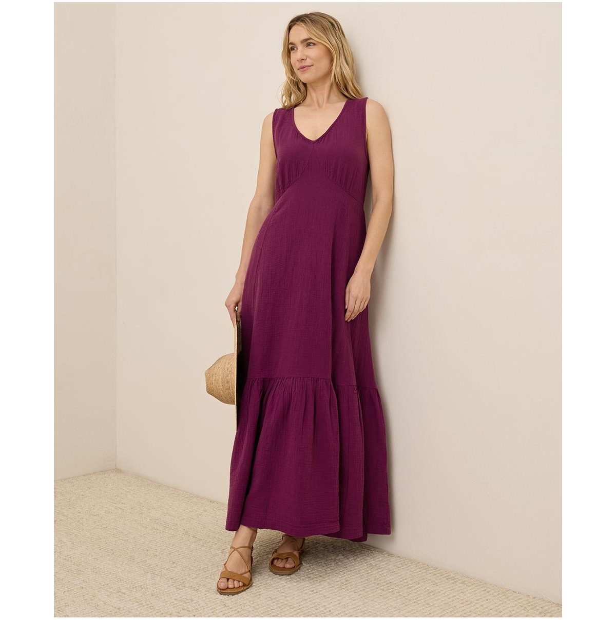 Women's Organic Cotton Coastal Double Gauze Beach To Brunch Dress - Sangria