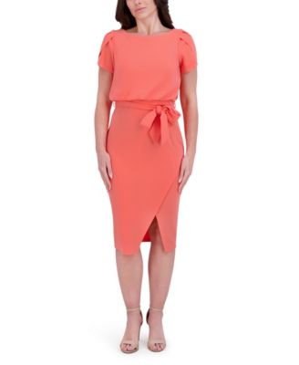 kensie - Women's Tulip-Sleeve Tie-Waist Sheath Dress
